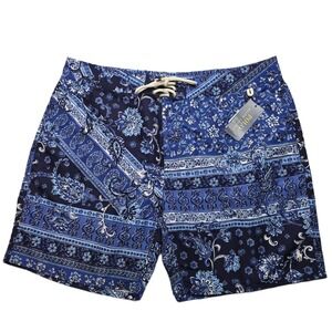 Polo Ralph Lauren Swim Trunks Mens Size 35 Floral Paisley‎ Blue Mesh Lined NEW